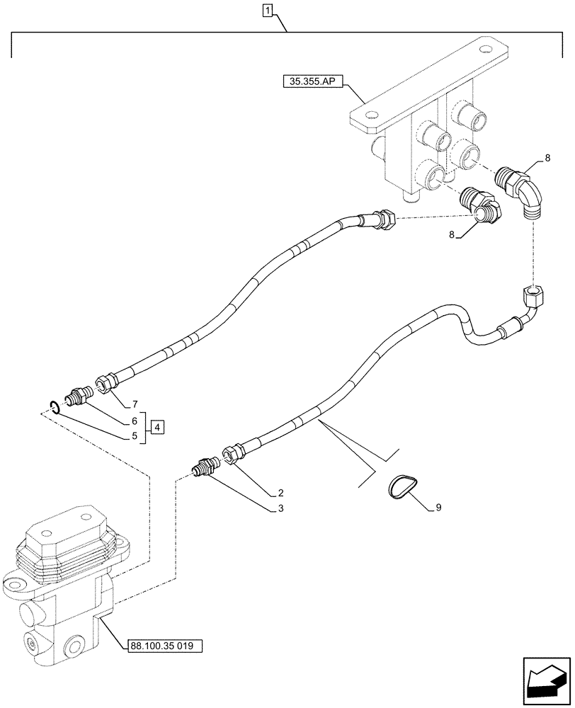 Схема запчастей Case CX500D LC - (88.100.35[021]) - DIA KIT, HAMMER CIRCUIT, W/ HYDRAULIC CONTROL, FOOT CONTROL VALVE, LINE (88) - ACCESSORIES
