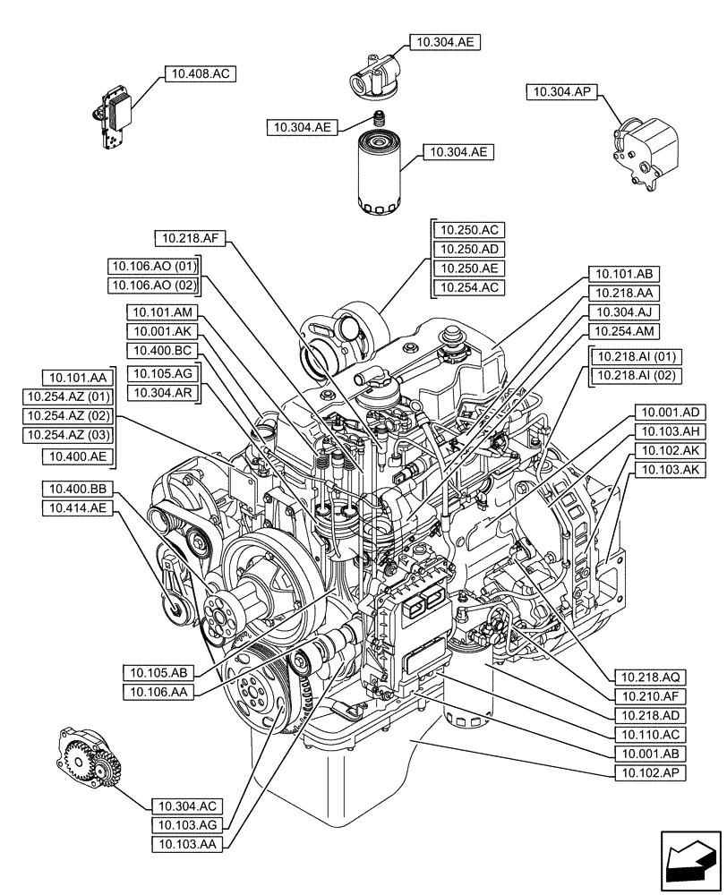 Схема запчастей Case F4HFE413N B006 - (10.000.00) - SECTION INDEX - ENGINE (10) - ENGINE