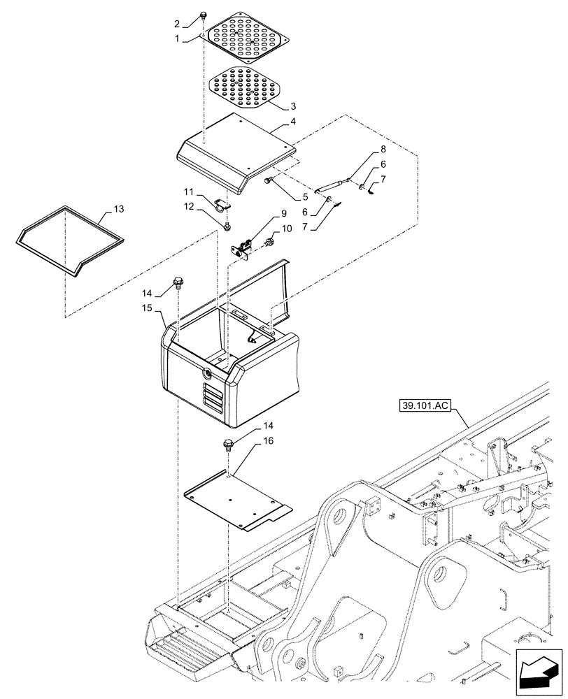 Схема запчастей Case CX210D NLC - (90.105.CF) - STD + VAR - 488031 - HOOD, FUEL TRANSFER PUMP (90) - PLATFORM, CAB, BODYWORK AND DECALS