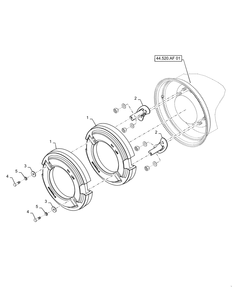 Схема запчастей Case 570N EP - (39.140.AM[03]) - VAR - 747895 - WHEEL WEIGHT (39) - FRAMES AND BALLASTING