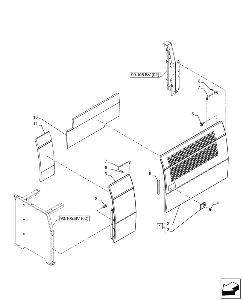 Схема запчастей Case CX210D NLC - (90.105.CO[01]) - STD + VAR - 488031 - SIDE DOOR, LEFT (90) - PLATFORM, CAB, BODYWORK AND DECALS