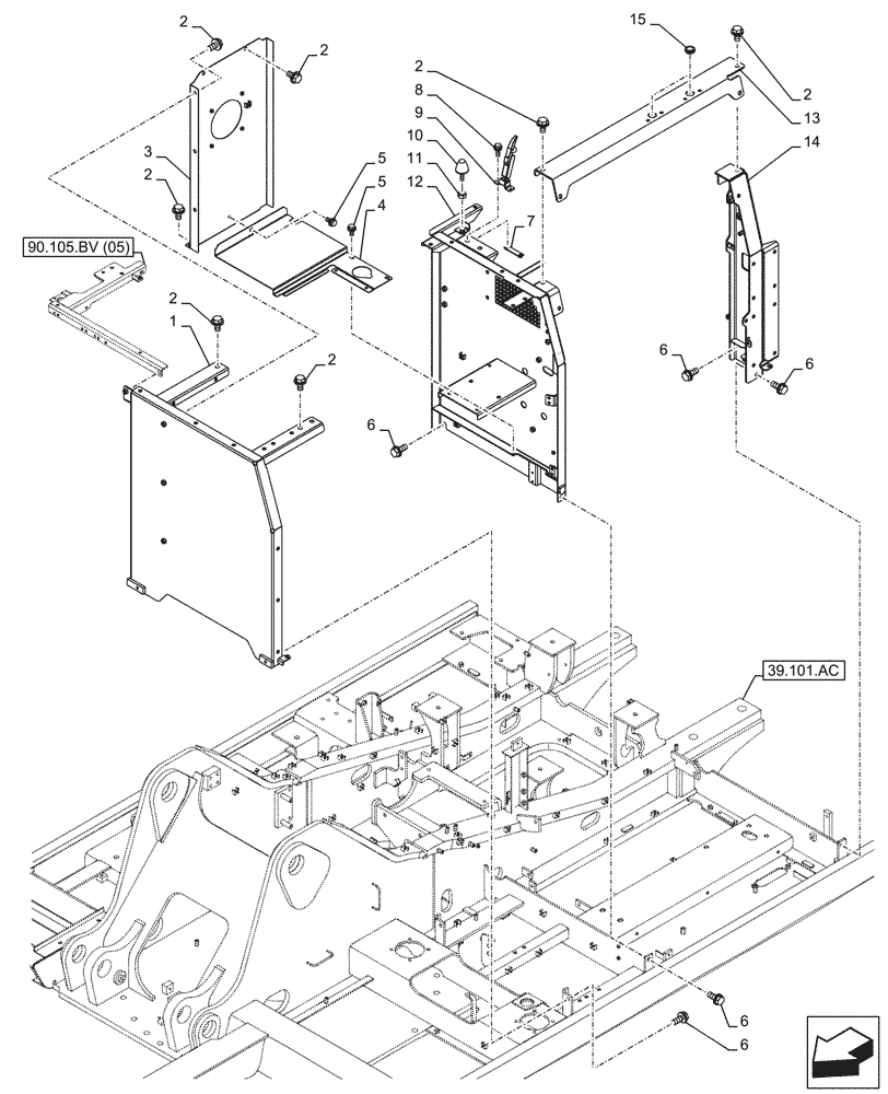 Схема запчастей Case CX210D NLC - (90.105.BV[02]) - STD + VAR - 488031 - HOUSING & COVERS (90) - PLATFORM, CAB, BODYWORK AND DECALS