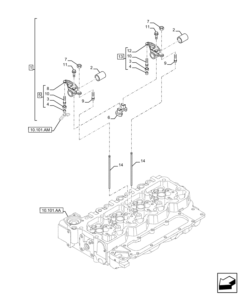 Схема запчастей Case F4HFE413N B006 - (10.106.AO[01]) - ROCKER ARM (10) - ENGINE