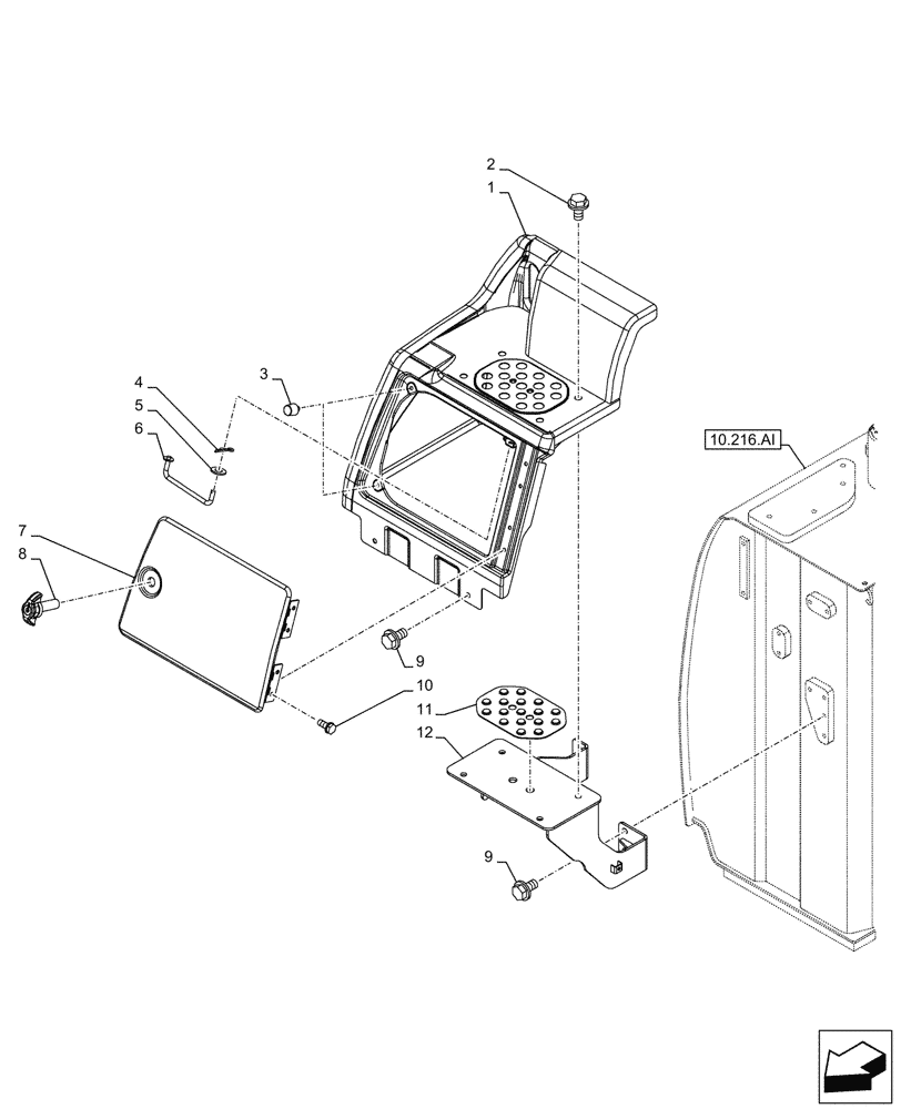 Схема запчастей Case CX210D NLC - (90.105.CB) - STD + VAR - 488031 - HOOD, UREA TANK (90) - PLATFORM, CAB, BODYWORK AND DECALS
