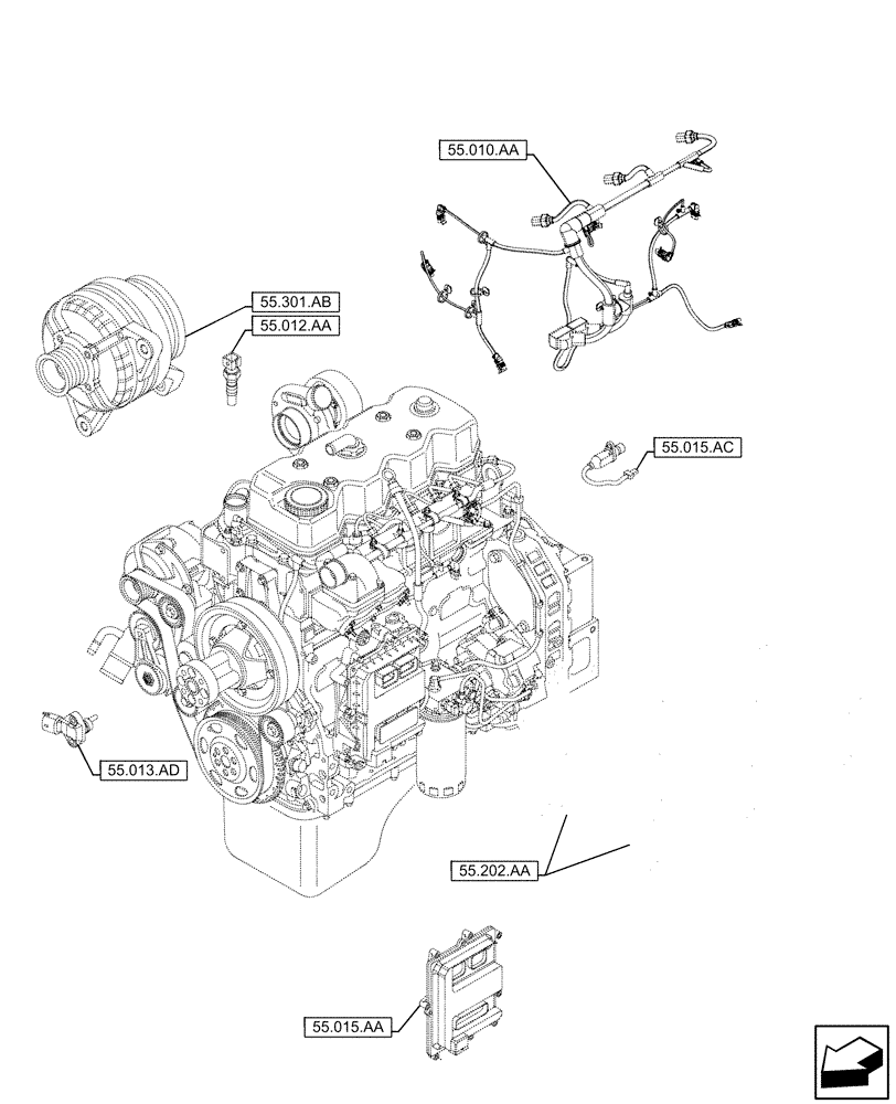 Схема запчастей Case F4HFE413N B006 - (55.000.00) - SECTION INDEX - ELECTRICAL SYSTEMS (55) - ELECTRICAL SYSTEMS