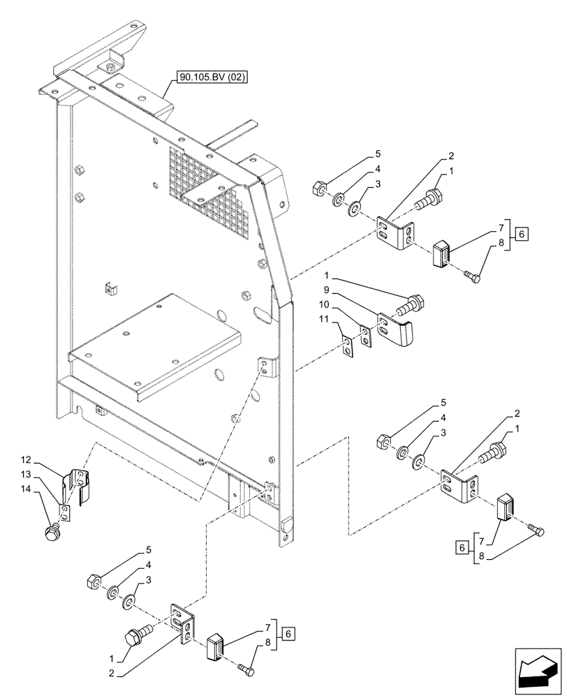 Схема запчастей Case CX210D NLC - (90.105.BV[03]) - STD + VAR - 488031 - HOUSING & COVERS (90) - PLATFORM, CAB, BODYWORK AND DECALS