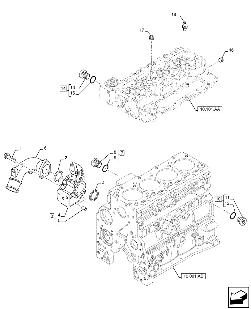 Схема запчастей Case F4HFE413N B007 - (10.400.AE) - COOLANT HEATING LINES (10) - ENGINE