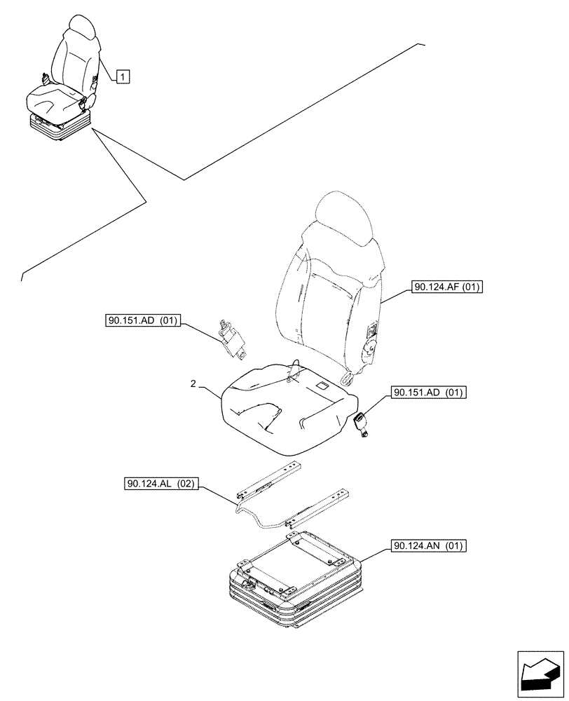 Схема запчастей Case CX130D LC - (90.124.AH[01]) - VAR - 781277 - SEAT CUSHION (90) - PLATFORM, CAB, BODYWORK AND DECALS
