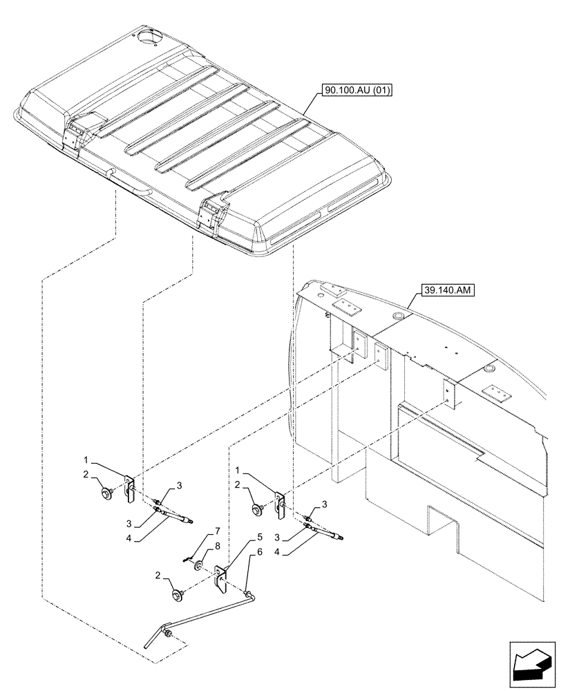 Схема запчастей Case CX210D NLC - (90.100.AU[02]) - STD + VAR - 488031 - ENGINE HOOD (90) - PLATFORM, CAB, BODYWORK AND DECALS