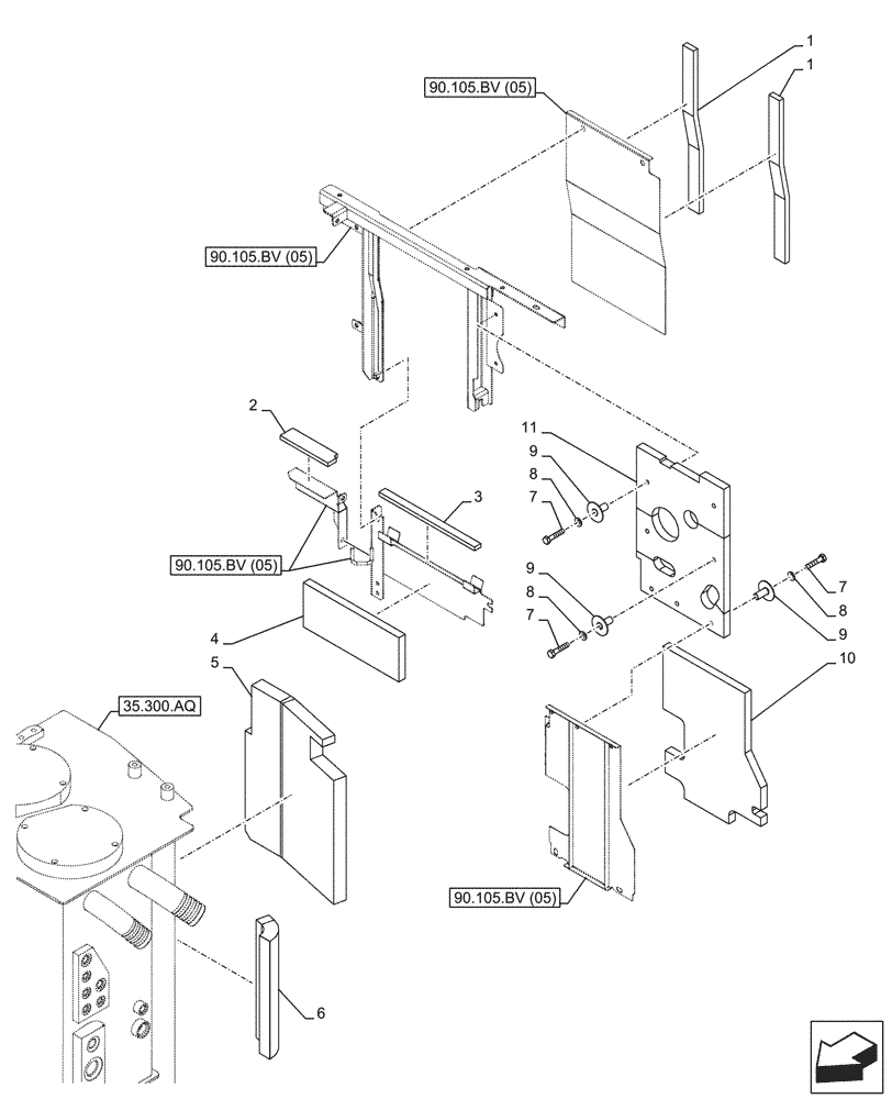 Схема запчастей Case CX210D NLC - (90.105.BV[06]) - STD + VAR - 488031 - HOUSING & COVERS, INSULATION (90) - PLATFORM, CAB, BODYWORK AND DECALS