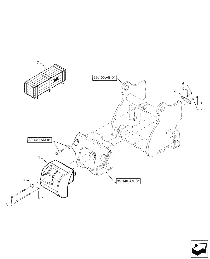 Схема запчастей Case 570N EP - (39.140.AM[02]) - VAR - 747879 - PLUG IN COUNTERWEIGHT, 500 LBS (39) - FRAMES AND BALLASTING