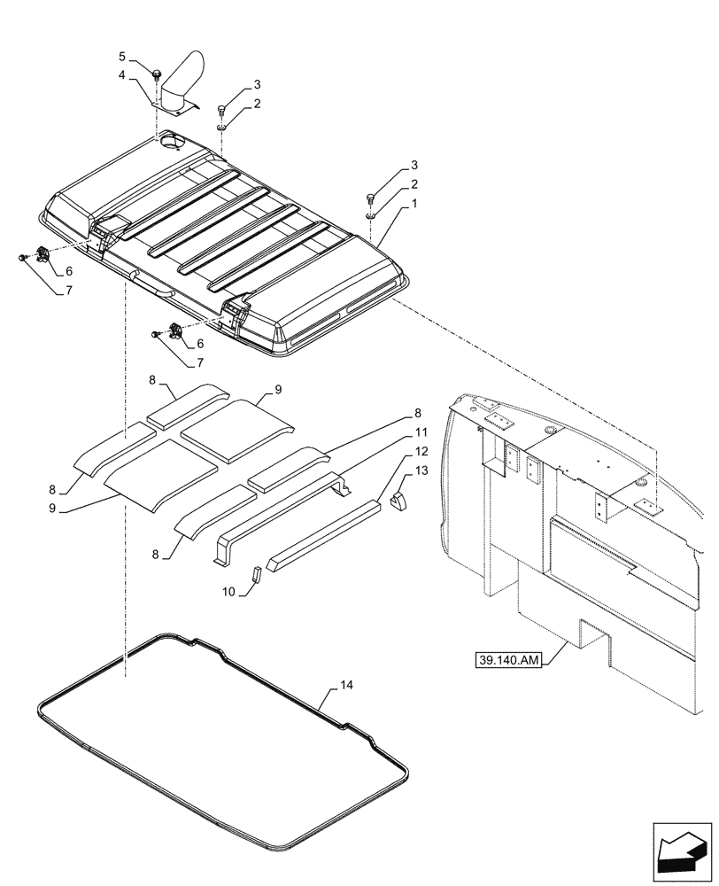 Схема запчастей Case CX210D NLC - (90.100.AU[01]) - STD + VAR - 488031 - ENGINE HOOD (90) - PLATFORM, CAB, BODYWORK AND DECALS