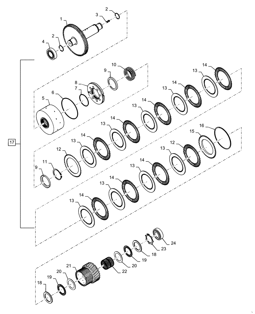 Схема запчастей Case 521F - (21.155.AN[04]) - VAR - 424224 - 1ST GEAR CLUTCH ASSEMBLY (21) - TRANSMISSION