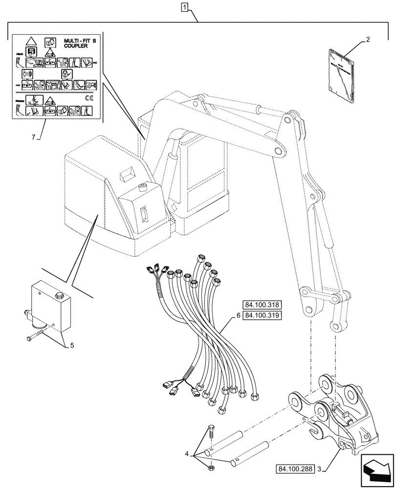 Схема запчастей Case CX80C - (84.100.287) - HYDRAULIC QUICK COUPLER MULTI-FIT S KIT, EU MODELS (84) - BOOMS, DIPPERS & BUCKETS