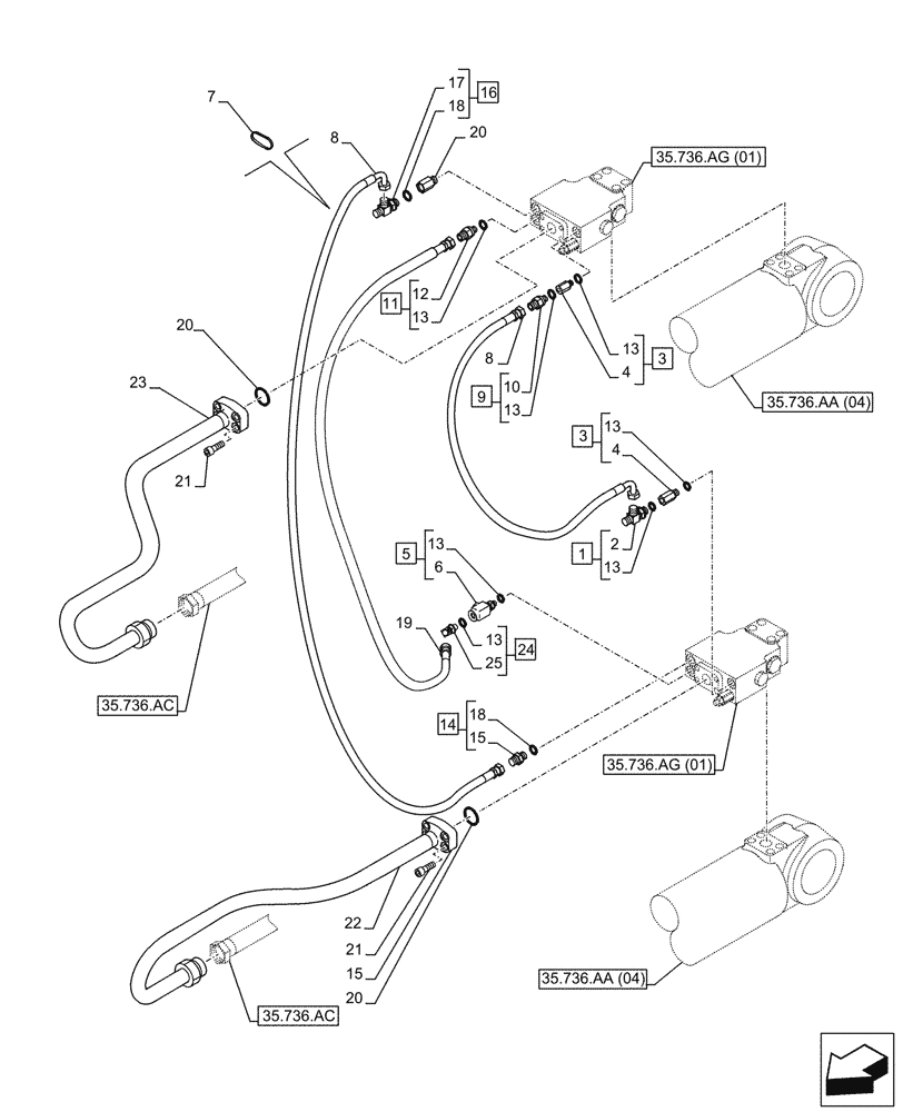 Схема запчастей Case CX210D LC - (35.736.AK[02]) - VAR - 461585, 481064 - BOOM, LIFT CYLINDER, SAFETY VALVE, LINE (35) - HYDRAULIC SYSTEMS