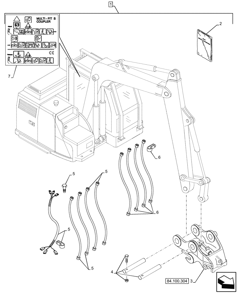 Схема запчастей Case CX490D LC - (84.100.305) - HYDRAULIC QUICK COUPLER MULTI-FIT S KIT (84) - BOOMS, DIPPERS & BUCKETS