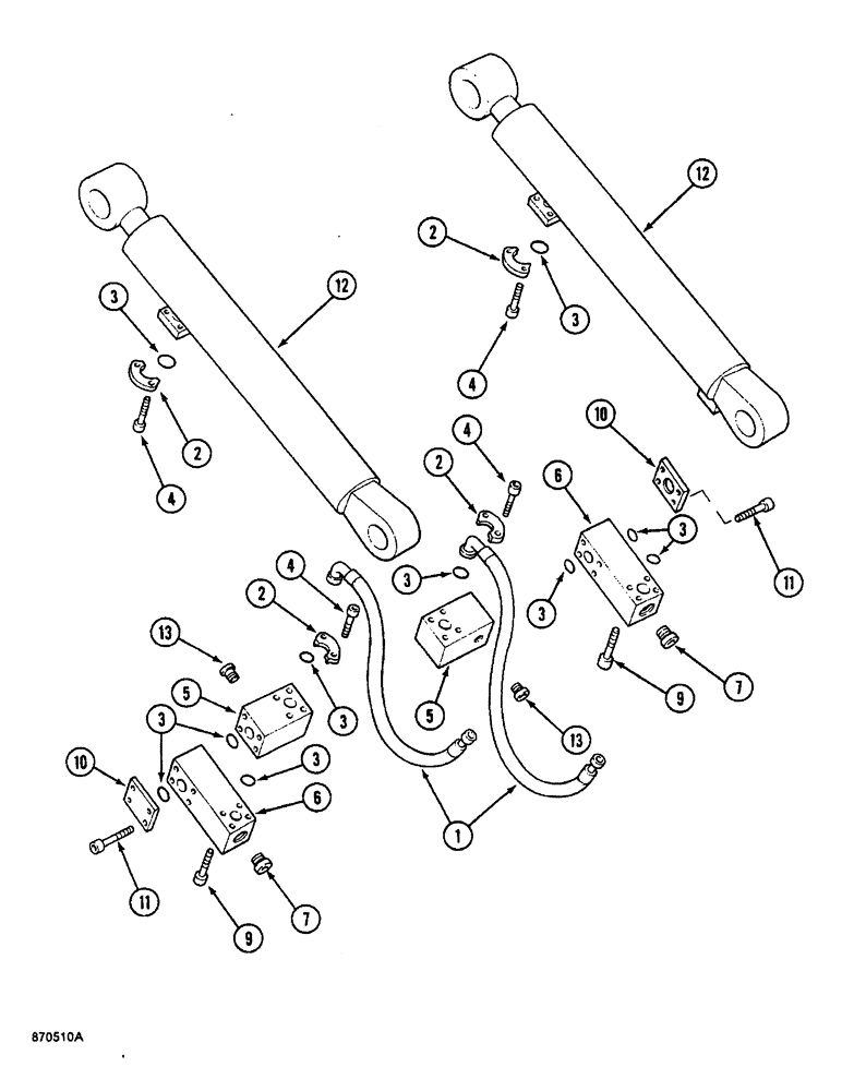Схема запчастей Case 688 - (8-152) - BOOM CYLINDER CIRCUIT, HOSES AT CYLINDER (08) - HYDRAULICS