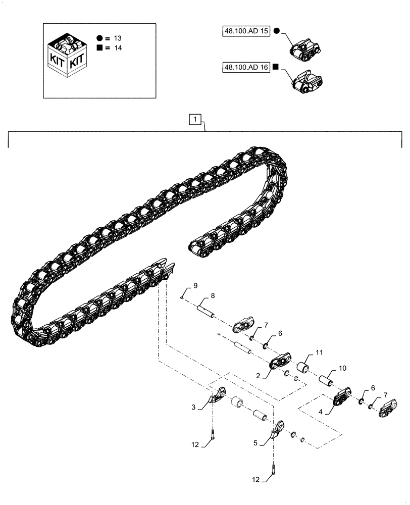 Схема запчастей Case 2050M XLT - (48.100.AD[14]) - TRACK CHAIN 45 LINK CELT (48) - TRACKS & TRACK SUSPENSION