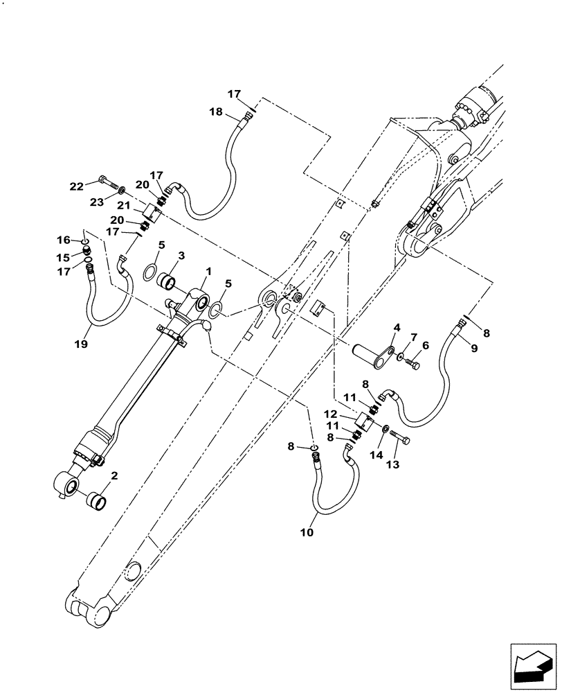 Схема запчастей Case CX145C SR - (35.738.AE[04A]) - BUCKET CYLINDER LINES - LONG ARM, KYB - FROM SN NDS6E1256 (35) - HYDRAULIC SYSTEMS