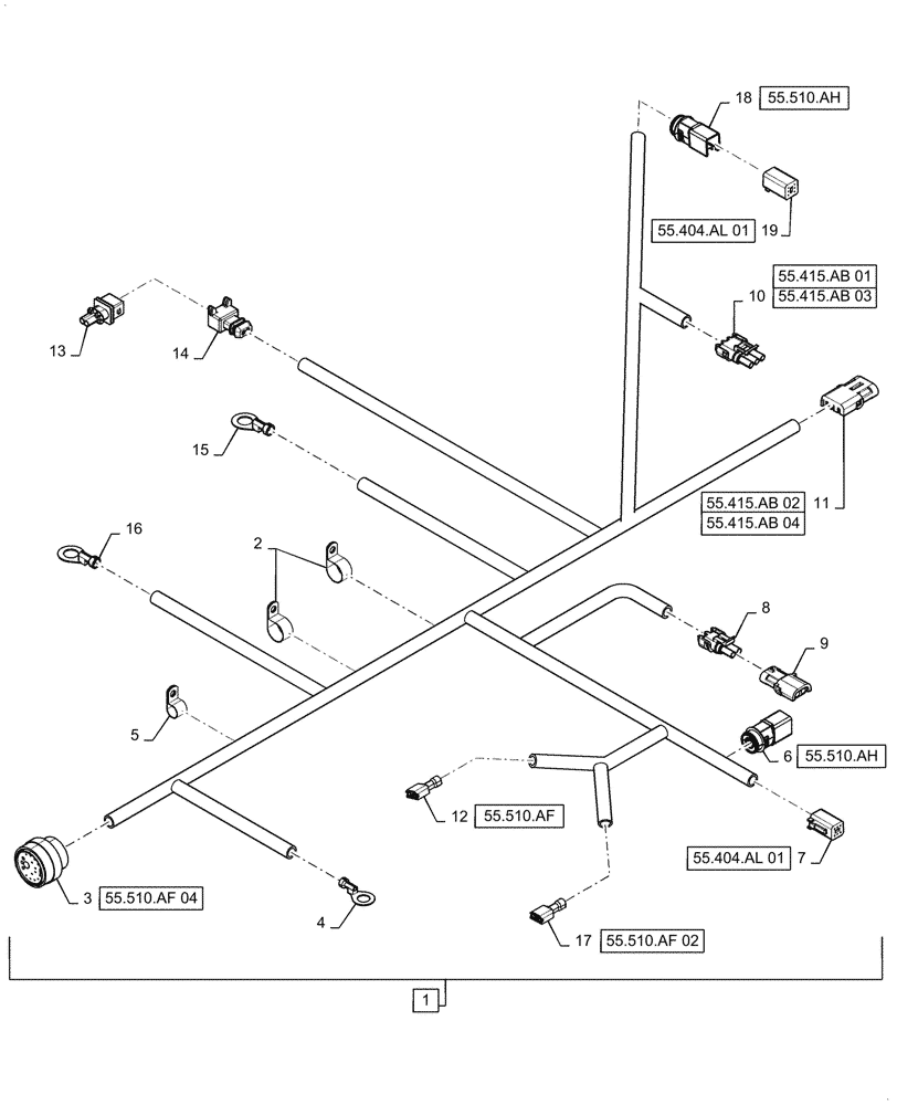 Схема запчастей Case 521F - (55.100.AX[04]) - FRONT FRAME WIRE HARNESS, Z-BAR / XR (55) - ELECTRICAL SYSTEMS