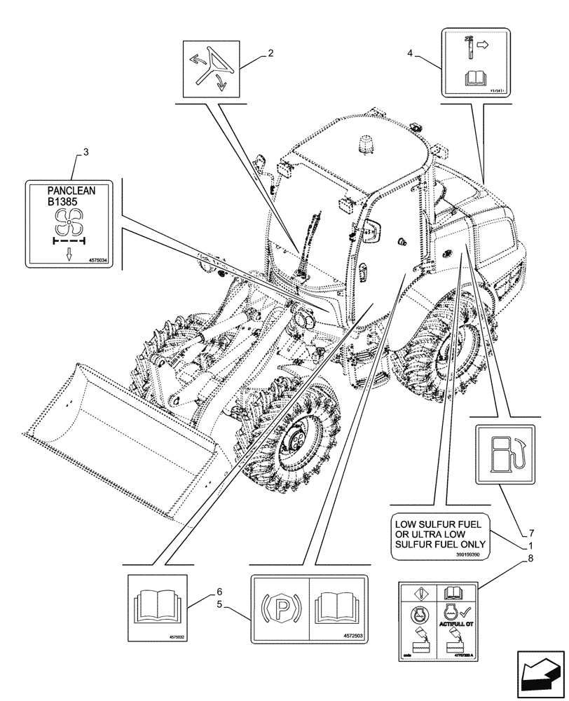 Схема запчастей Case 121F - (90.108.AC[02]) - DECALS, WARNING (90) - PLATFORM, CAB, BODYWORK AND DECALS