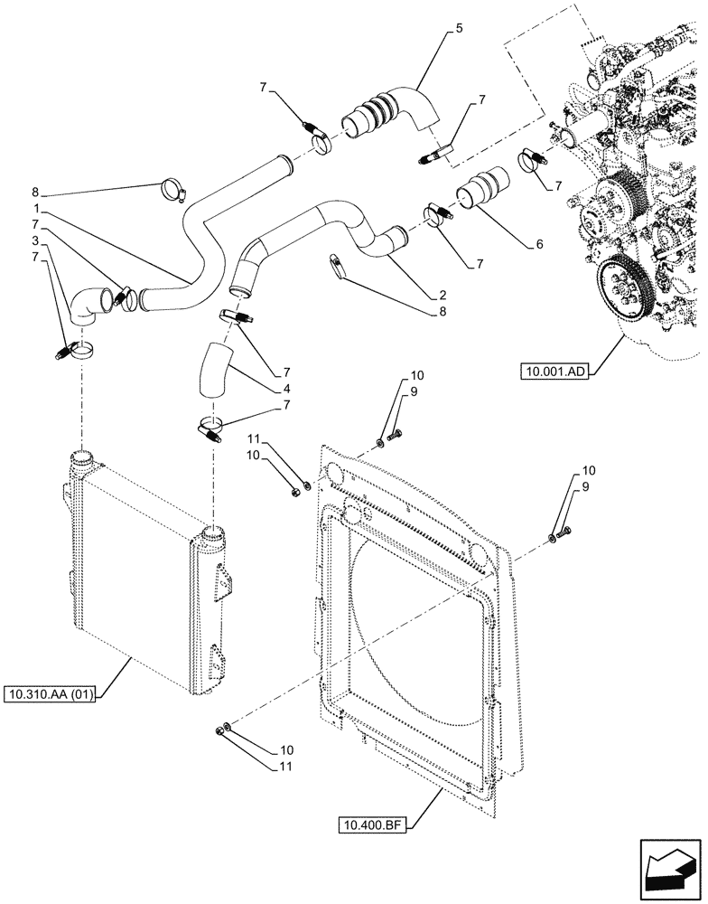 Схема запчастей Case 590SN - (10.400.AY) - RADIATOR HOSE (10) - ENGINE