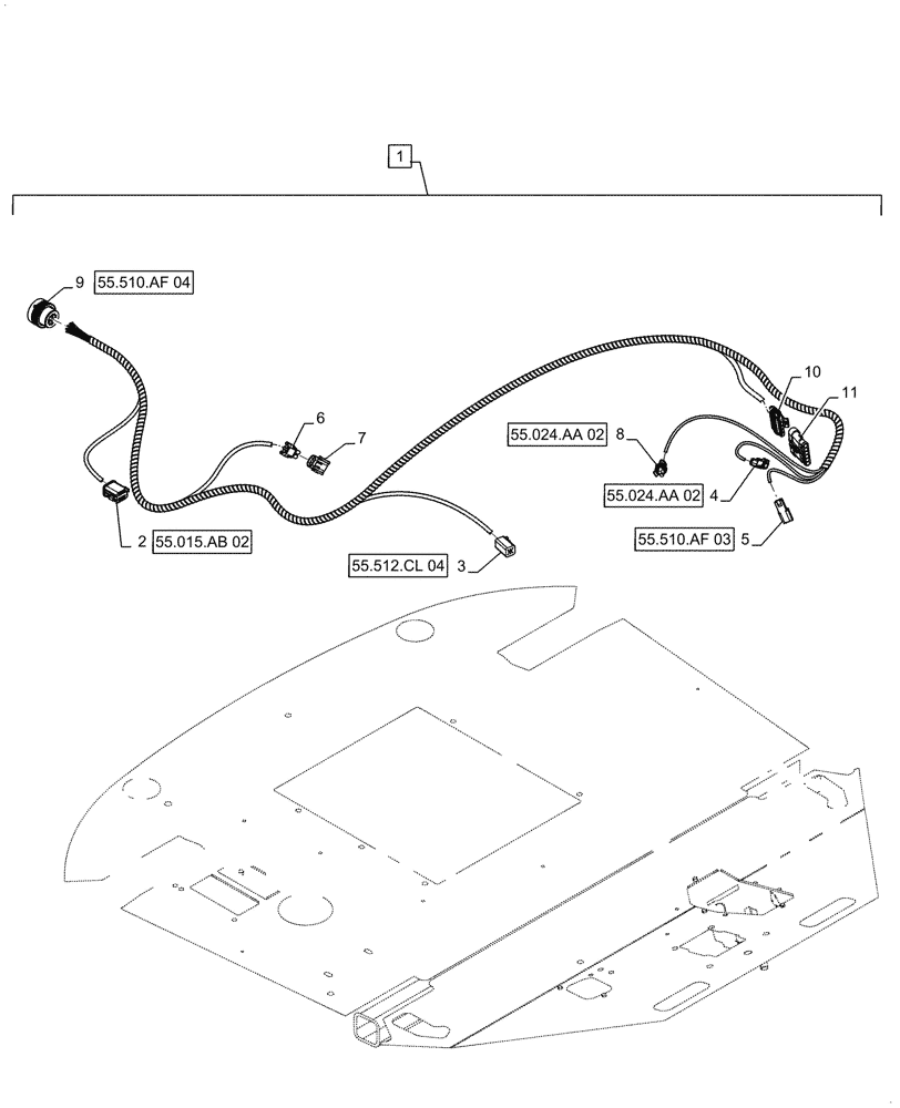 Схема запчастей Case 621F - (55.510.BP[01]) - CAB BOTTOM HARNESS ASSEMBLY (55) - ELECTRICAL SYSTEMS