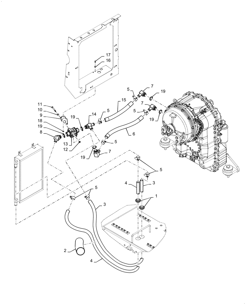 Схема запчастей Case 521F - (21.105.AQ) - VAR - 424224 - TRANSMISSION HYDRAULIC LINES (21) - TRANSMISSION