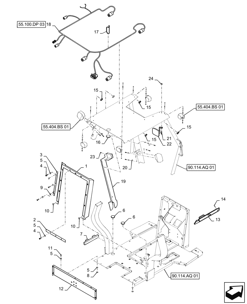 Схема запчастей Case 570N EP - (90.114.AQ[02]) - LOW PROFILE CANOPY (90) - PLATFORM, CAB, BODYWORK AND DECALS
