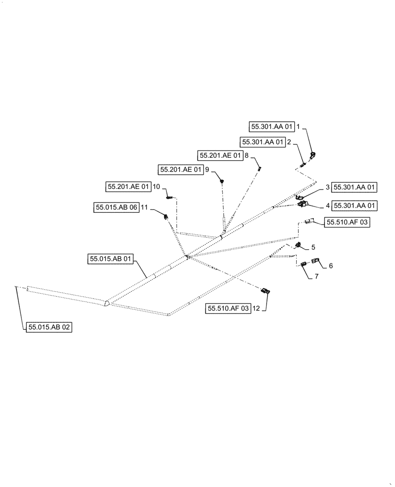 Схема запчастей Case 521F - (55.015.AB[01]) - ENGINE AND REAR FRAME WIRE HARNESS (55) - ELECTRICAL SYSTEMS