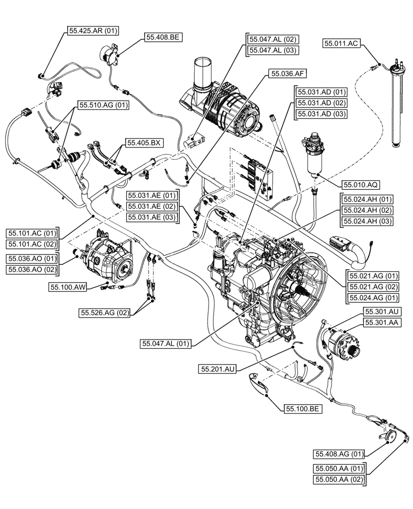 Схема запчастей Case 580SN WT - (55.000.00[02]) - SECTION INDEX - ELECTRICAL SYSTEMS (55) - ELECTRICAL SYSTEMS