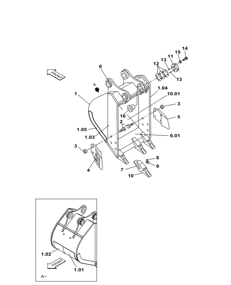 Схема запчастей Case CX250C - (09.310.00[01]) - VAR - 481255 - BUCKET (1,0M³ X 1276MM) (09) - BOOMS