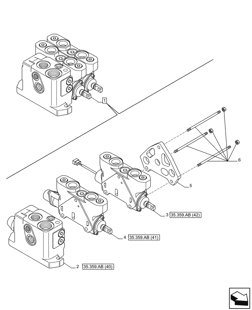 Схема запчастей Case 580SN - (35.359.AB[37]) - LOADER, CONTROL VALVE, PILOT CONTROLS, 2-SPOOL, MOUNTING (35) - HYDRAULIC SYSTEMS