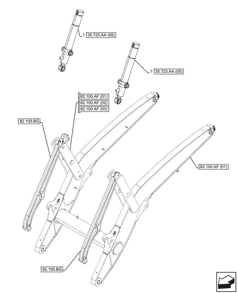 Схема запчастей Case 580SN - (35.723.AA[02]) - LOADER BUCKET, CONTROL, CYLINDER (35) - HYDRAULIC SYSTEMS