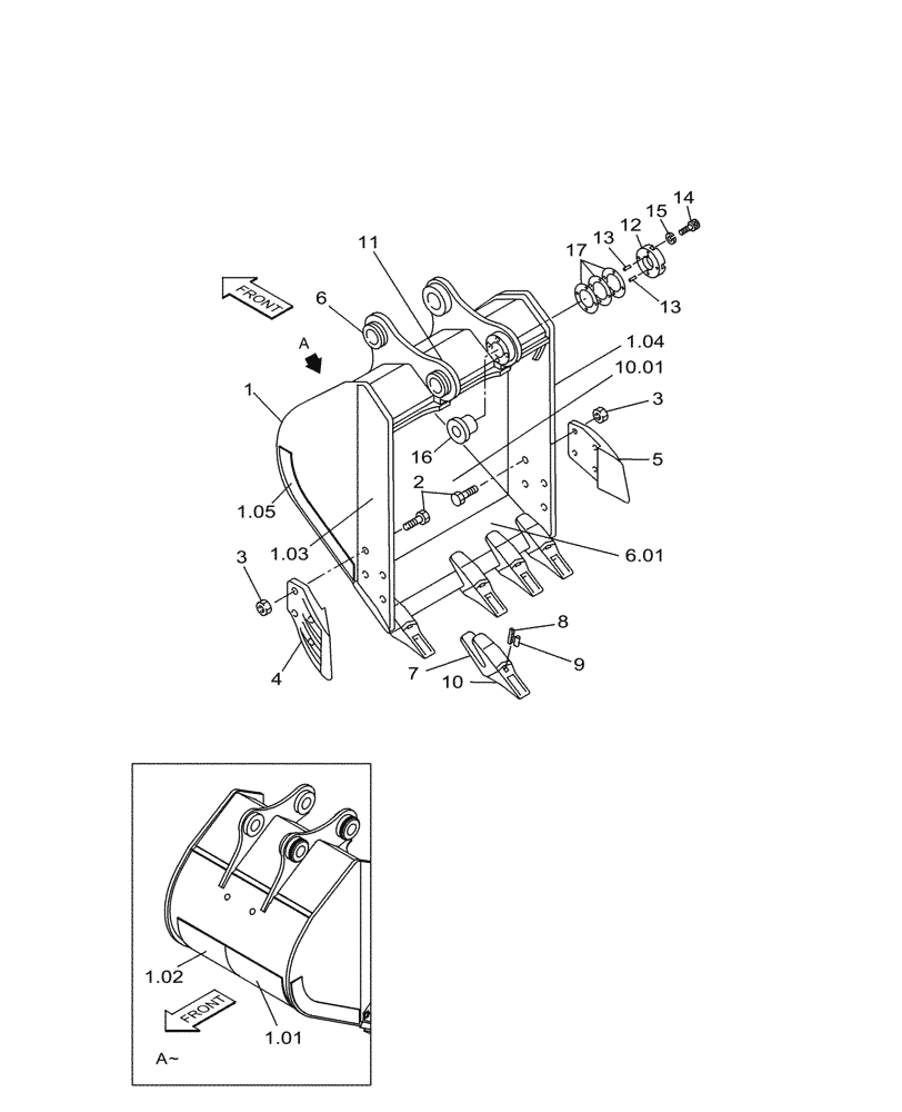 Схема запчастей Case CX250C - (09.310.01[01]) - VAR - 481256 - BUCKET (1,0M³ X 1276MM) (09) - BOOMS