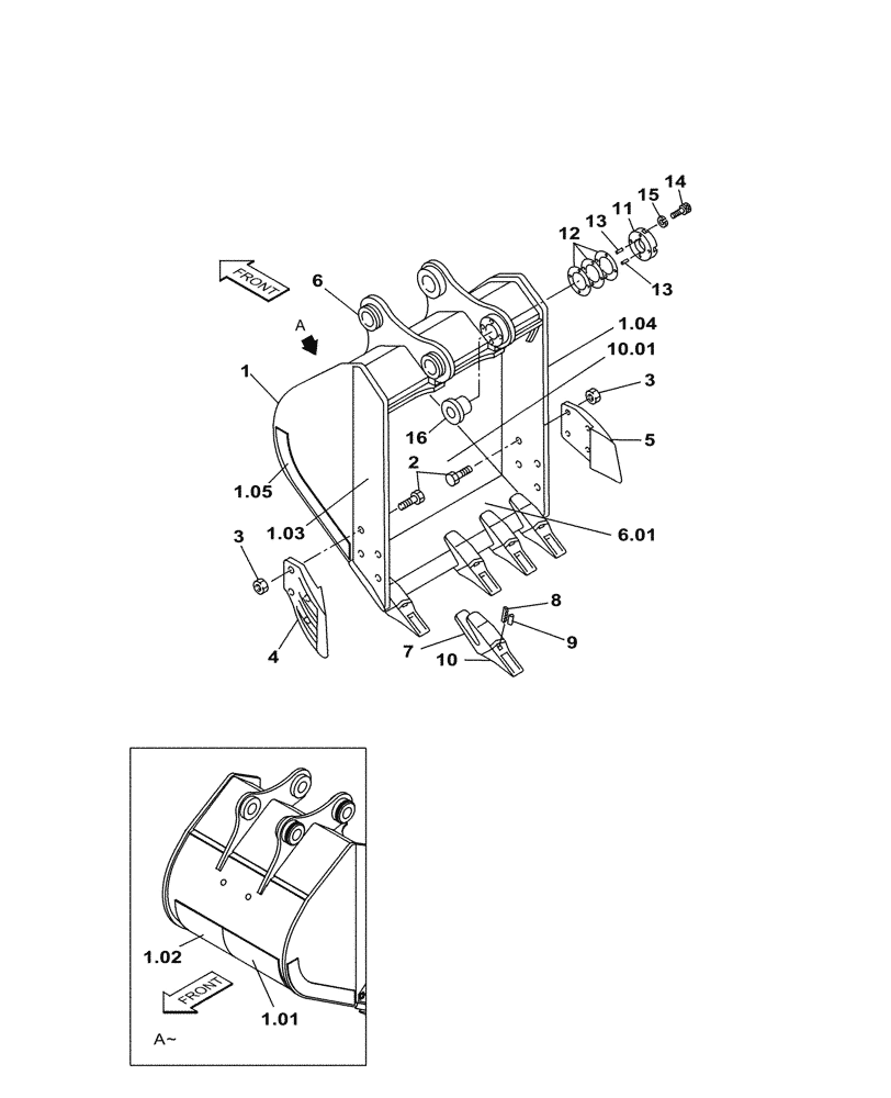 Схема запчастей Case CX300C - (09.310.10[01]) - VAR - 461852 - BUCKET (1,1M³ X 1361MM) (09) - BOOMS