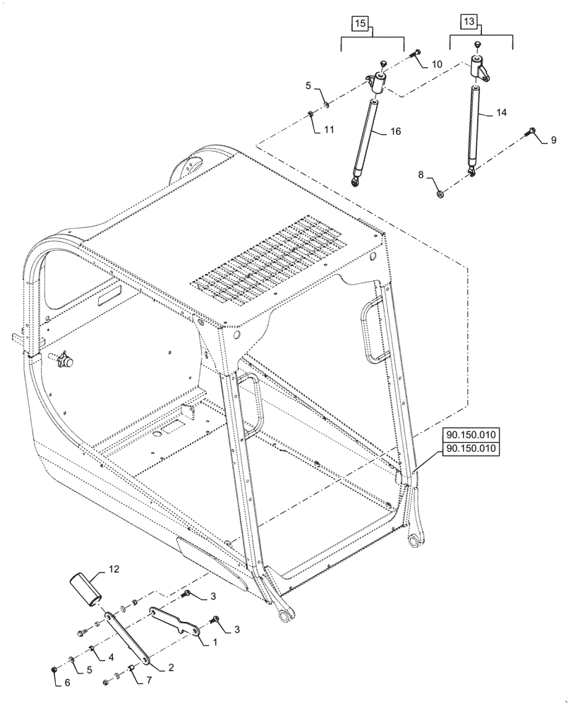 Схема запчастей Case TR340 - (90.150.030) - CAB FRAME & COMPONENTS (90) - PLATFORM, CAB, BODYWORK AND DECALS