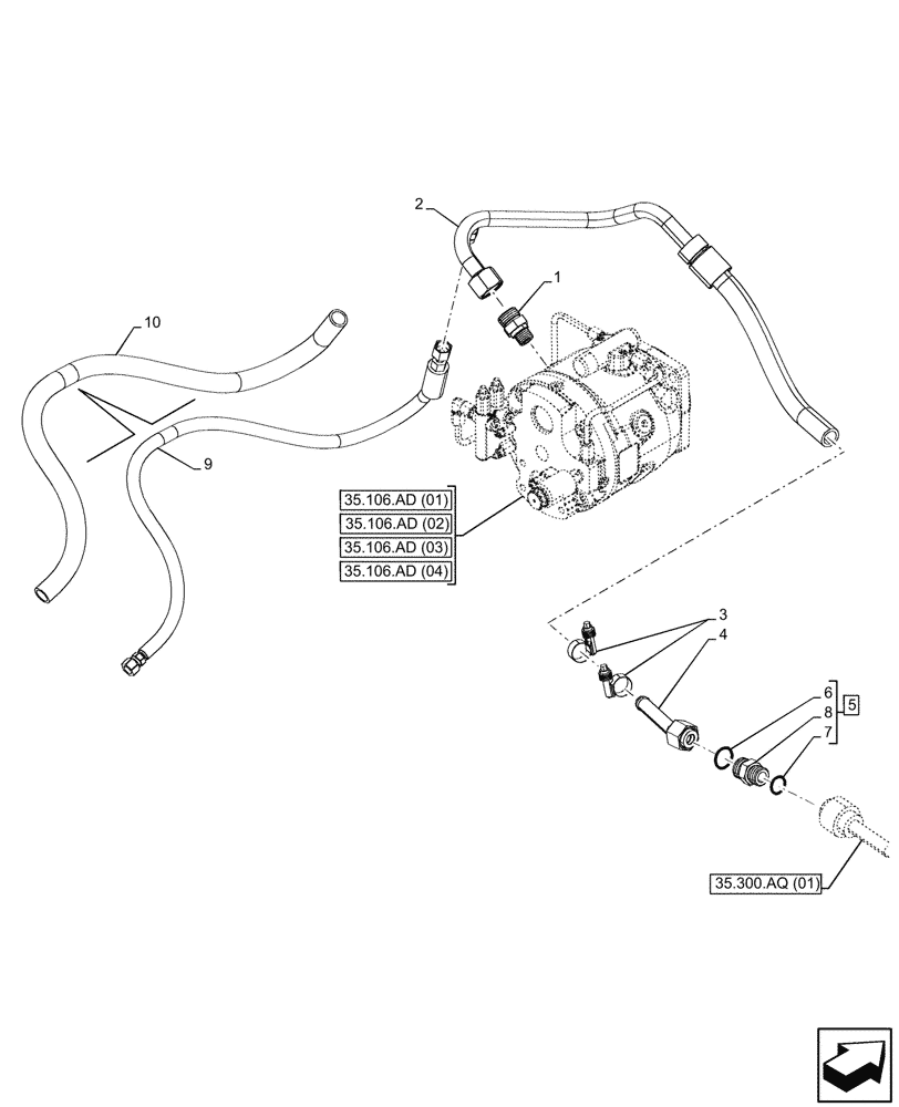 Схема запчастей Case 580SN - (35.106.AO[05]) - VAR - 423080 - PUMP, OIL LINE, FITTING (35) - HYDRAULIC SYSTEMS