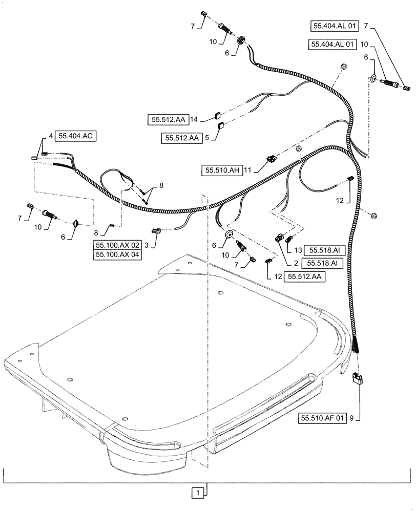 Схема запчастей Case 521F - (55.510.AH[01]) - CAB ROOF HARNESS ASSEMBLY (55) - ELECTRICAL SYSTEMS