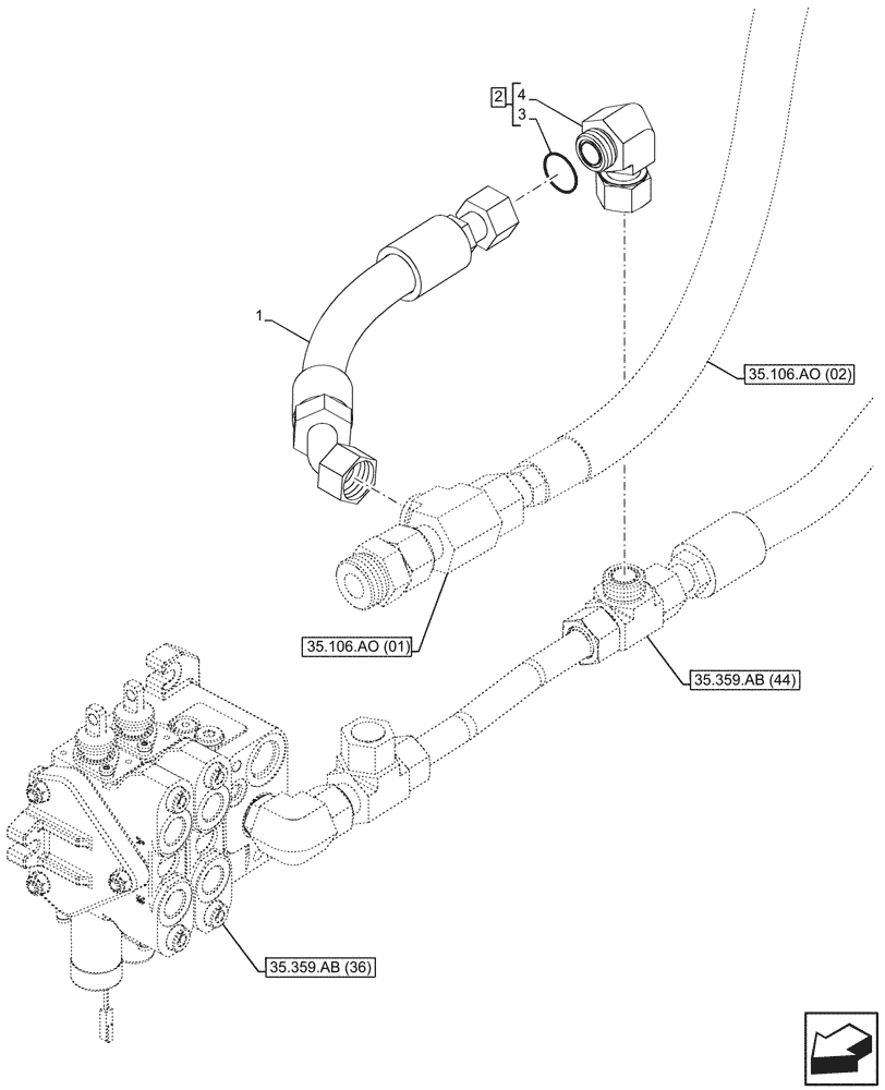 Схема запчастей Case 580SN - (35.106.AO[04]) - PUMP, OIL LINE, FITTING (35) - HYDRAULIC SYSTEMS