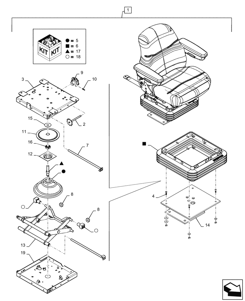 Схема запчастей Case 570N EP - (90.120.BB[04]) - VAR 747770, 747851 - SEAT, MECHANICAL SUSPENSION (90) - PLATFORM, CAB, BODYWORK AND DECALS