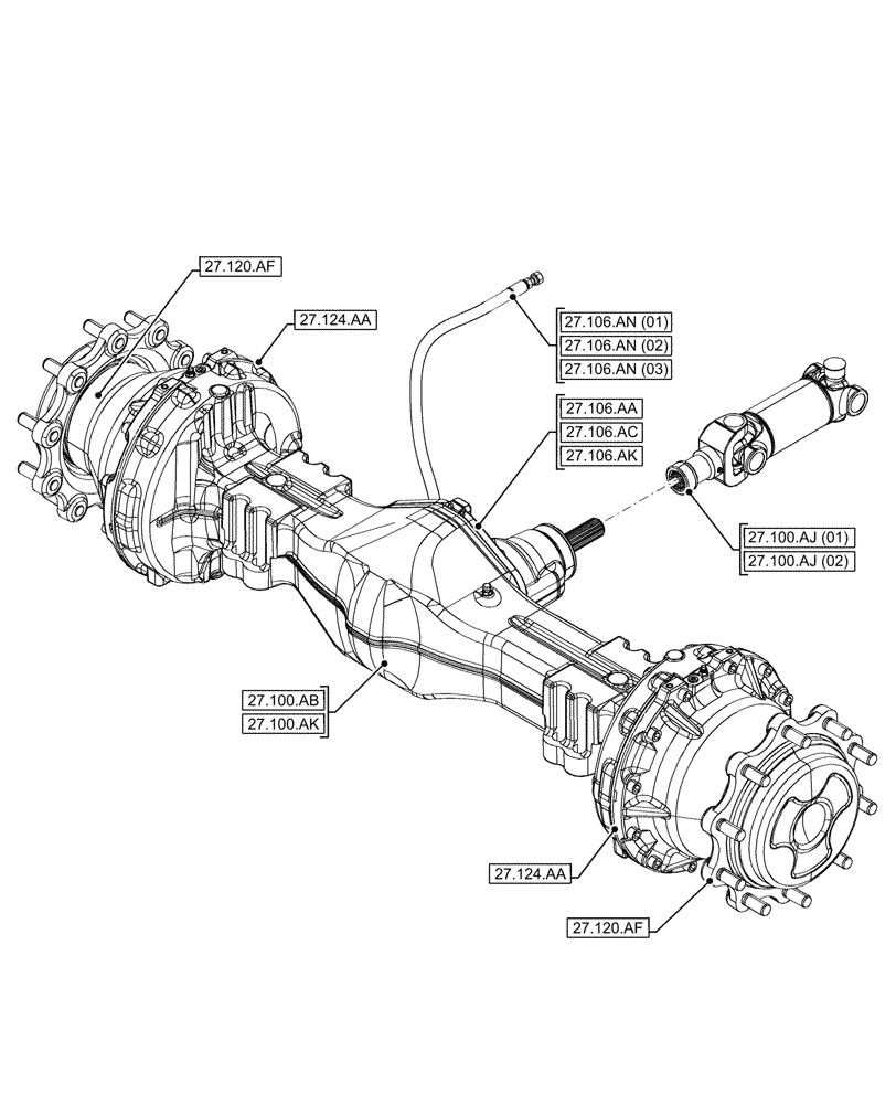 Схема запчастей Case 590SN - (27.000.00) - SECTION INDEX - REAR AXLE SYSTEM (27) - REAR AXLE SYSTEM