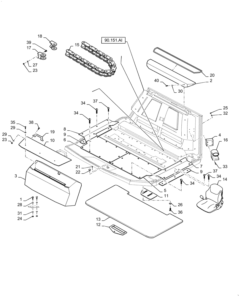 Схема запчастей Case DV209CD - (90.151.AO) - CAB INTERIOR TRIM (90) - PLATFORM, CAB, BODYWORK AND DECALS