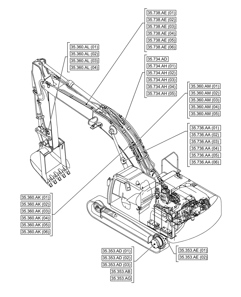 Схема запчастей Case CX210D NLC - (00.000.35[02]) - PICTORIAL INDEX - HYDRAULIC SYSTEMS (00) - GENERAL & PICTORIAL INDEX