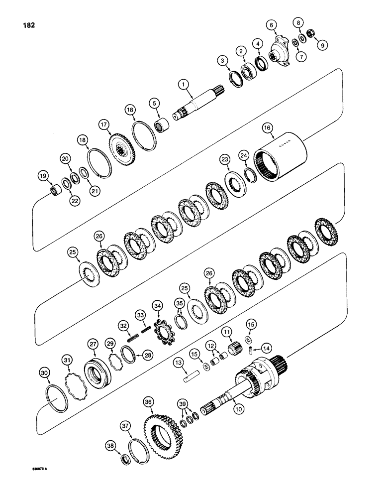 Схема запчастей Case 1155D - (182) - TRANSMISSION INPUT SHAFT, TRANSMISSION PLANETARY SYSTEM (06) - POWER TRAIN