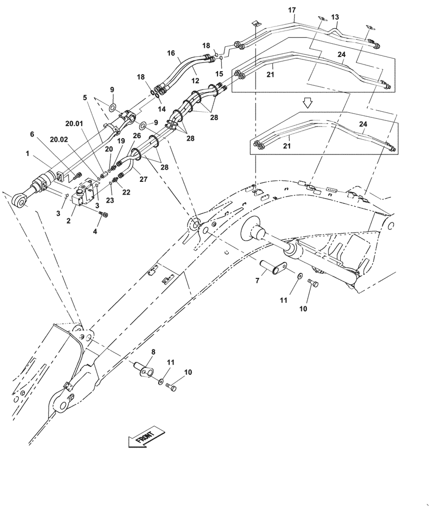 Схема запчастей Case CX250C - (08-017[02A]) - HYDRAULIC SYSTEM, DIPPER CYLINDER, W/ SAFETY VALVE (08) - HYDRAULICS