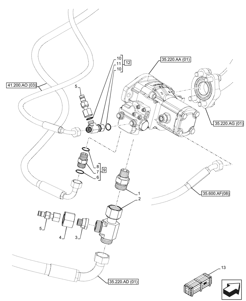 Схема запчастей Case 321F - (41.200.BO[02]) - VAR - 732003, 732004, 734591, 734649, 734650 - LINES, AUXILIARY STEERING - END DATE 29 APRIL 2015 (41) - STEERING