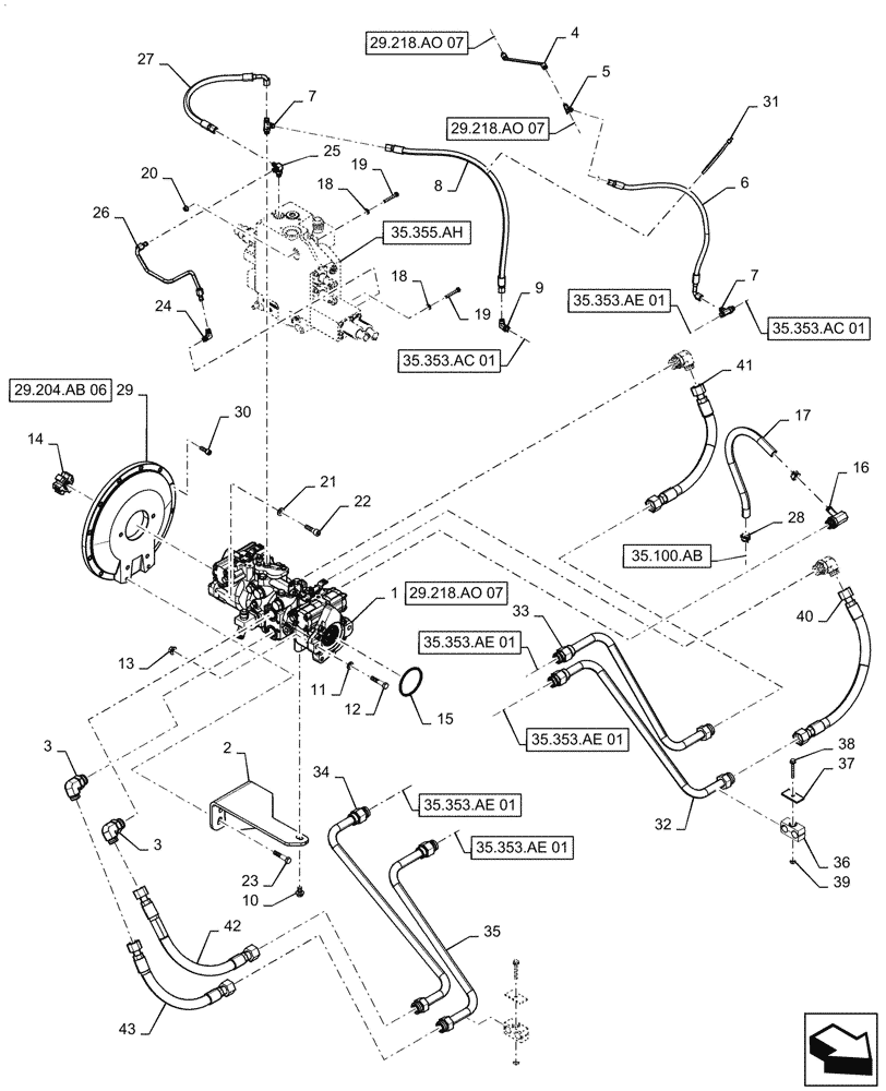 Схема запчастей Case TR310 - (29.204.AB[01]) - HYDROSTATIC PUMP, DRIVE LINES, MECHANICAL CONTROLS (20-NOV-2015 & NEWER) (29) - HYDROSTATIC DRIVE