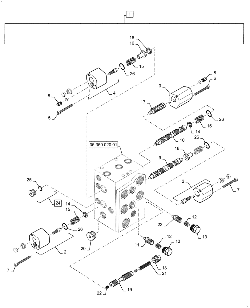Схема запчастей Case 621G - (35.359.020[02]) - VAR - 734051, 734052 - CONTROL VALVE ASSY - 2 SPOOL, XT / TC (35) - HYDRAULIC SYSTEMS