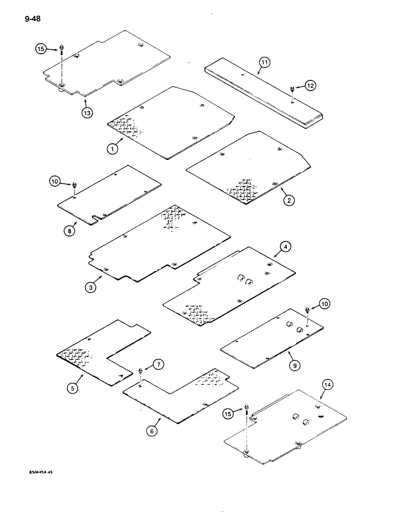 Схема запчастей Case 855D - (9-048) - FLOOR PLATES, USED ON MODELS WITH/ WITHOUT A CAB (09) - CHASSIS/ATTACHMENTS